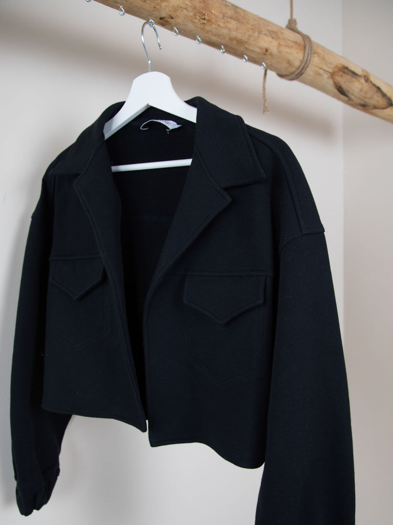 faded line alex jacket black organic recycled cotton women sustainable clothing ethically made in barcelona