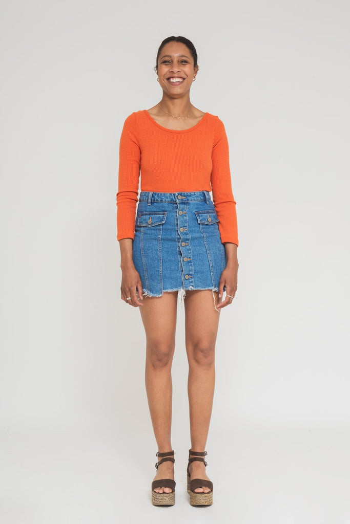faded line ribbed jersey orange cropped top crew neckline