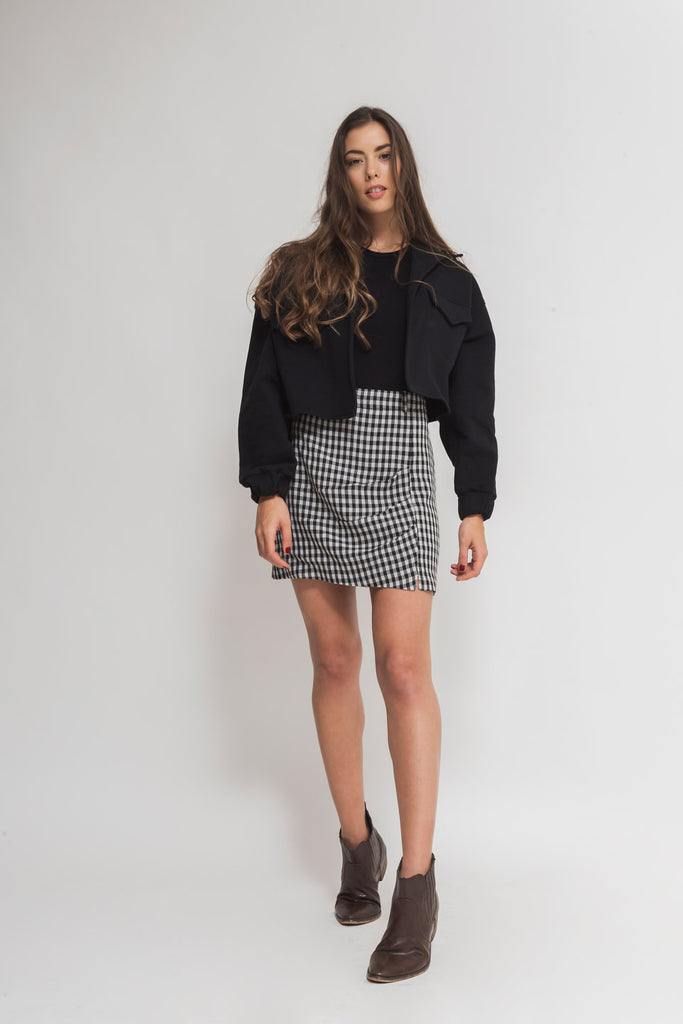 faded line viscose wool gingham mini skirt front