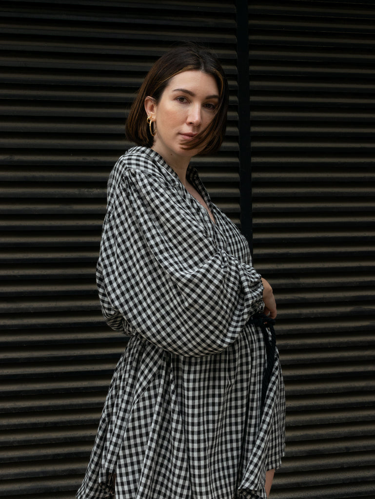 faded line faded muse júlia perez giulia gingham dress dead stock fabric women sustainable clothing ethically made in barcelona