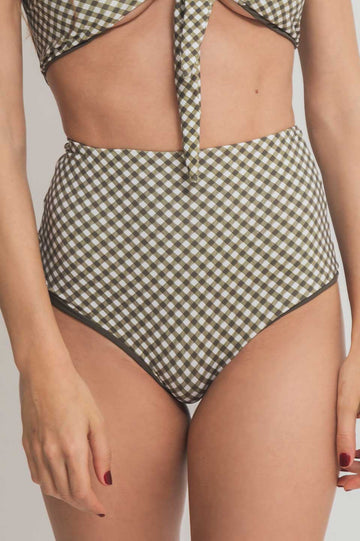 faded line ada bikini bottom recycled polyamide khaki gingham swimwear collection