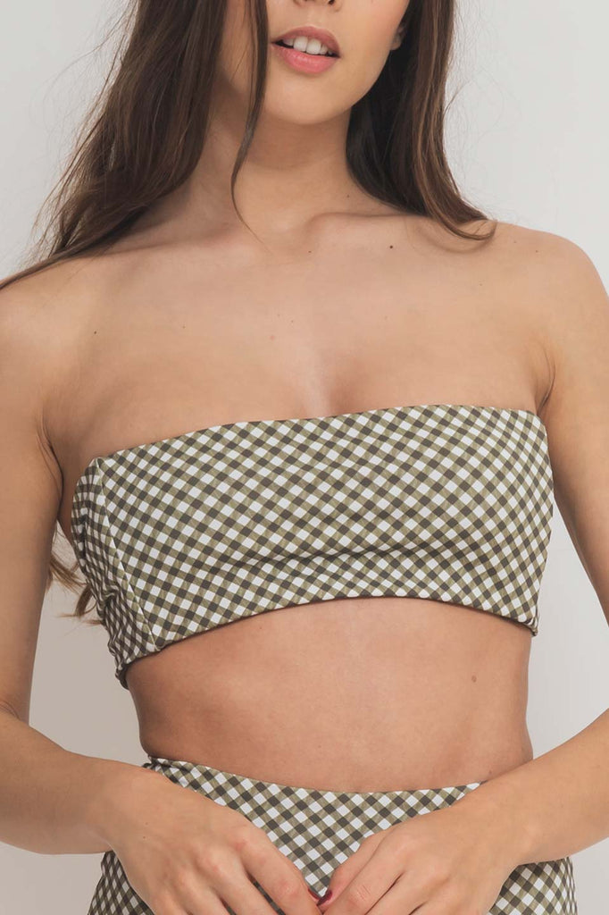 faded line ada bikini top recycled polyamide khaki gingham swimwear collection