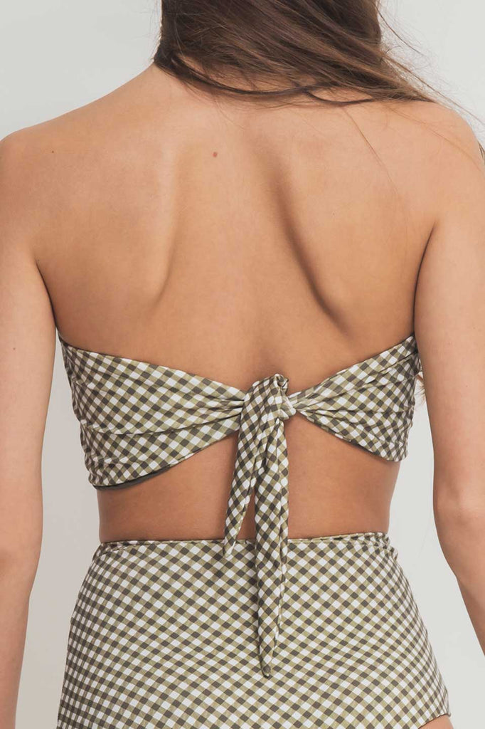 faded line ada bikini top recycled polyamide khaki gingham swimwear collection