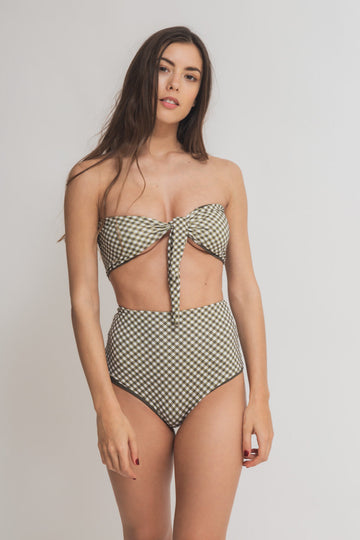 faded line ada reversible bikini recycled polyamide khaki gingham swimwear collection