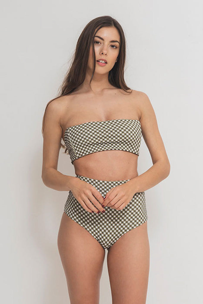 faded line ada reversible bikini recycled polyamide khaki gingham swimwear collection