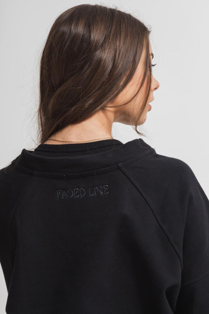 recycled jersey cotton back embroidery  sweatshirt  faded line