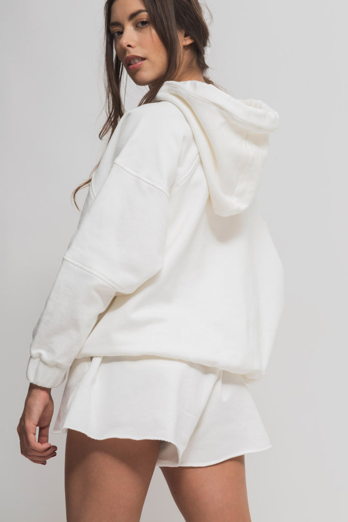 white recycled jersey cotton hood sweatshirt faded line 