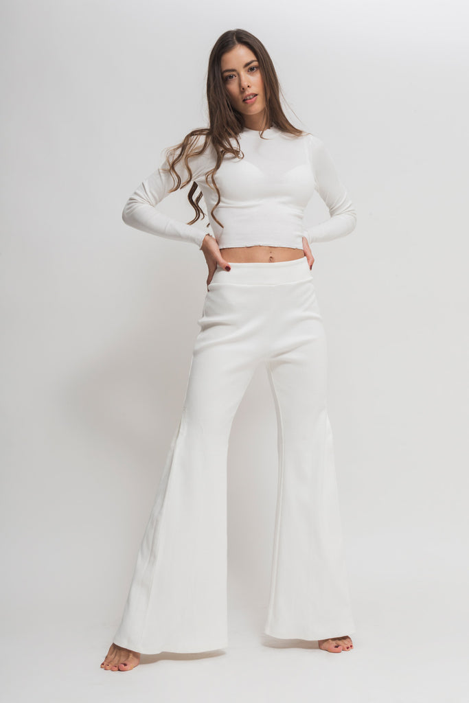 faded line white pant recycled cotton front