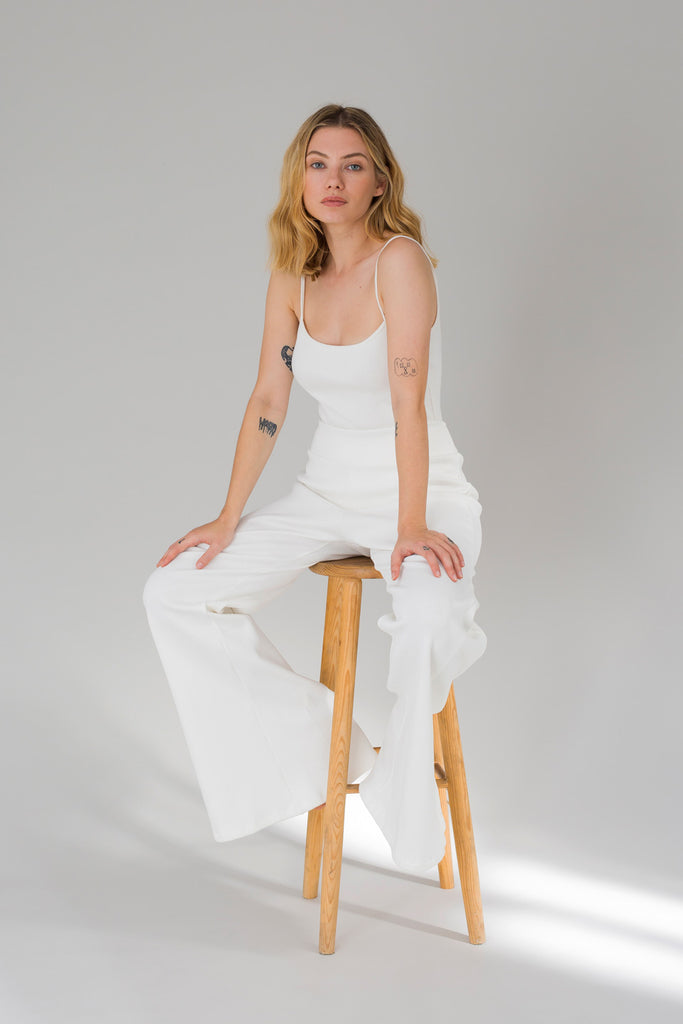 faded line white pant recycled cotton front 2