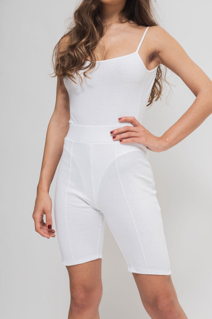 faded line recycled cotton white biker legging pink tuck detail